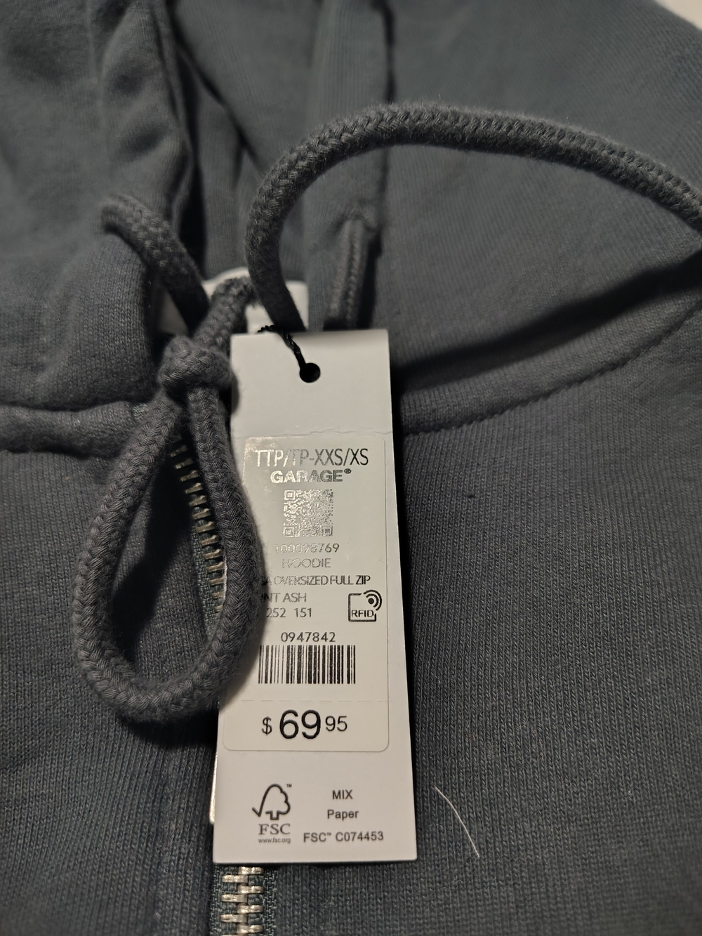 Garage Men's Zip-Up Hoodie in Charcoal - Picture 5 of 7